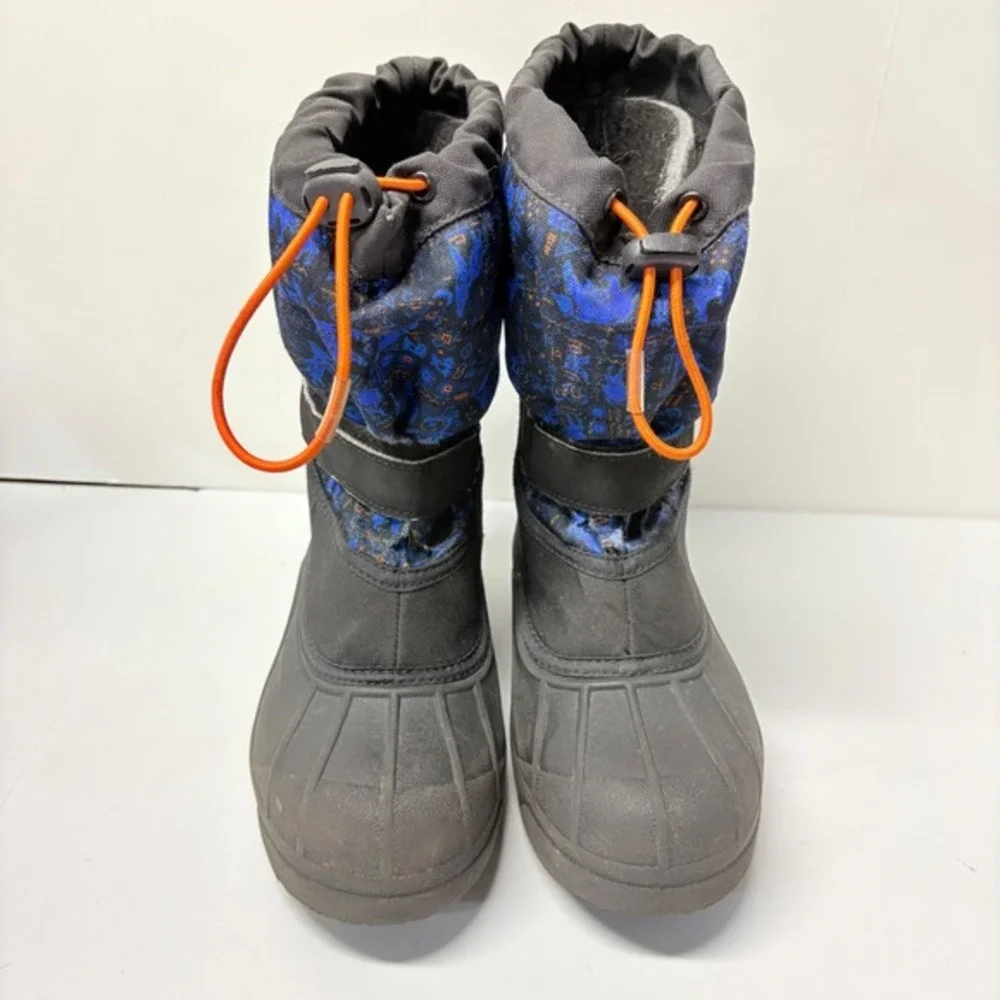 Columbia Snow Boots Big Kids Size‎ 4 Black Blue Bear Print Waterproof Winter